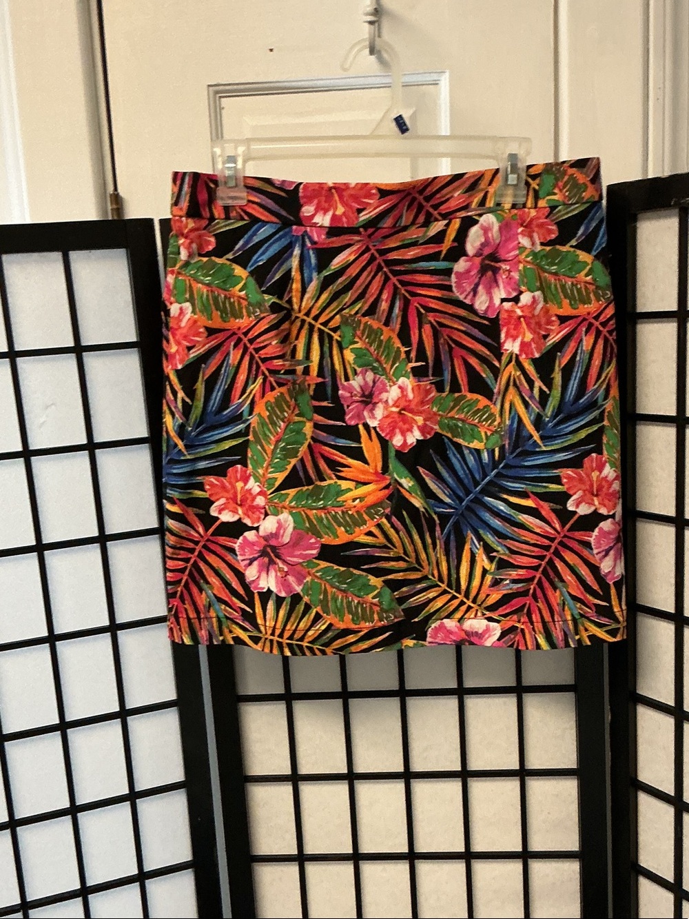 Tropical Floral A-Line Skirt - Black with Multi-Color skort